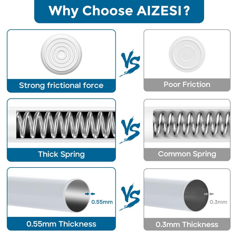 AIZESI Spring Tension Curtain Rods Short Tension Rod (White,17" to 28"-2Pcs) - Image 3